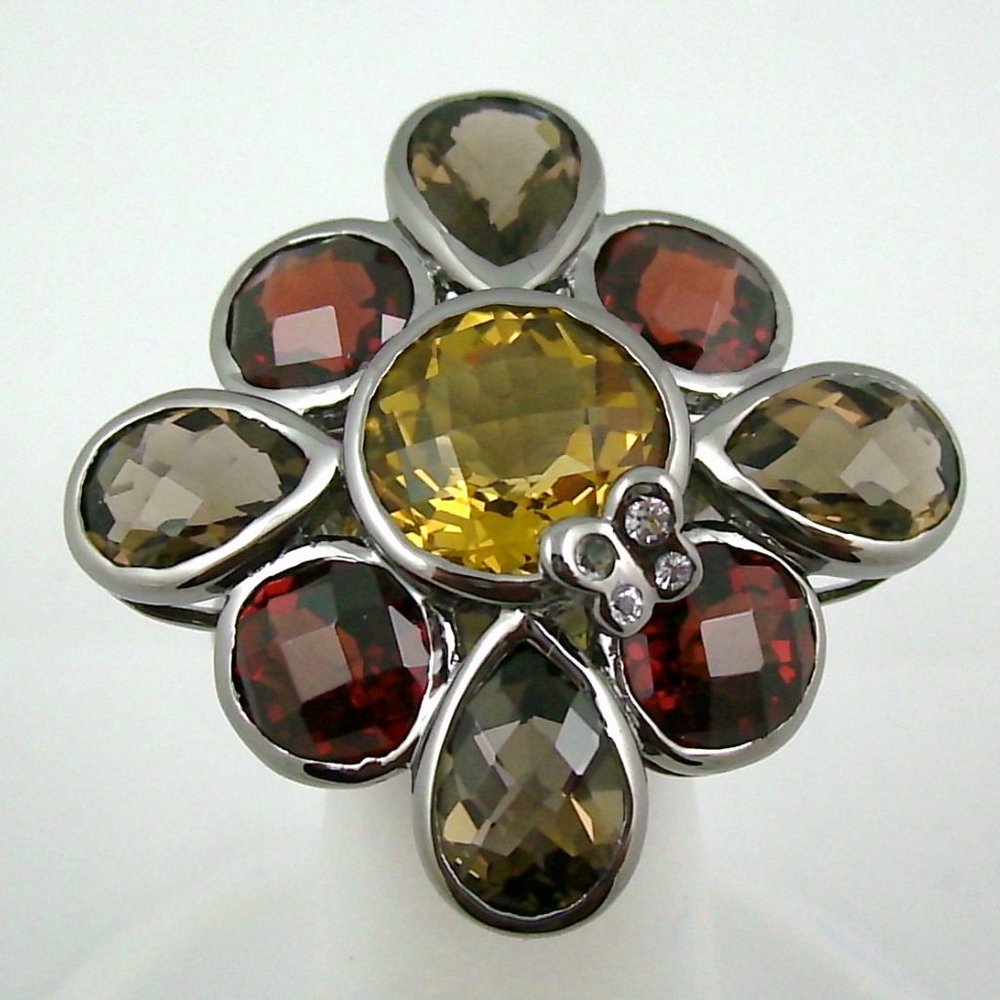 Sima K 13.55ct Honey Quartz & Gemstone Flower Ring - Picture 4 of 8